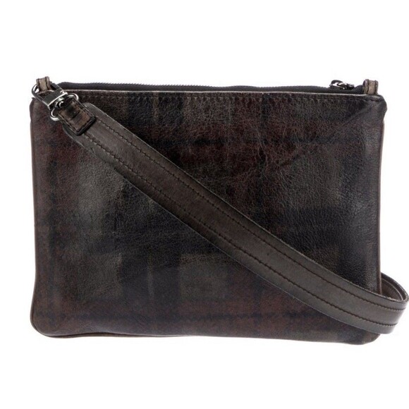 NUMERO 10 Shoulder Bag Embossed Leather Faded Plaid Design Good Used Condition - Picture 4 of 10